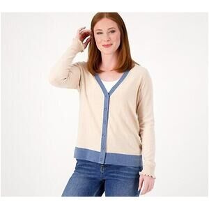 CANDACE CAMERON BURE NEW $62 Surfside Button-Front V-Neck Cardigan Oatmeal XL